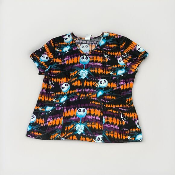 Disney Tim Burtons Nightmare Before Christmas Halloween Scrub Top XL Pockets - Picture 1 of 4